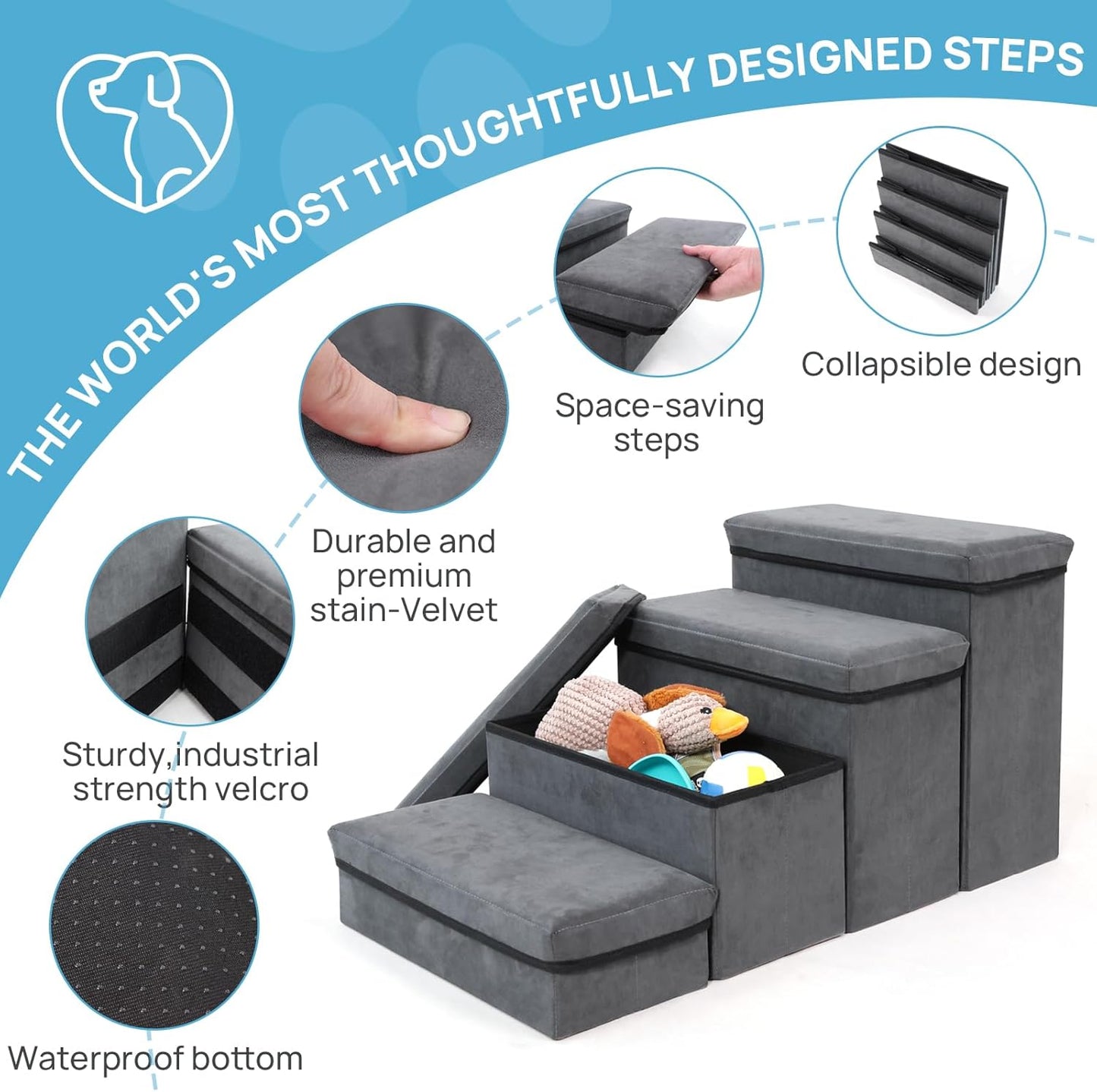 Foldable Dog Stairs 4 Tier Pet Steps, for Small Medium Dogs Pet Steps Storage Stepper for High Beds Sofa (4 Step)