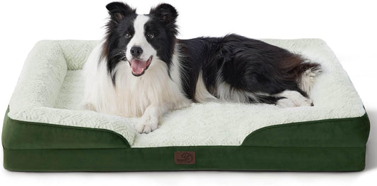 Bedsure Orthopedic Dog Beds Large Sized Dog - Washable Large Dog Cat Bed Waterproof, Comfort Dogs Couch Sofa with Washable Removable Cover, Pet Bed with Nonskid Bottom, Plush-Green, 35"