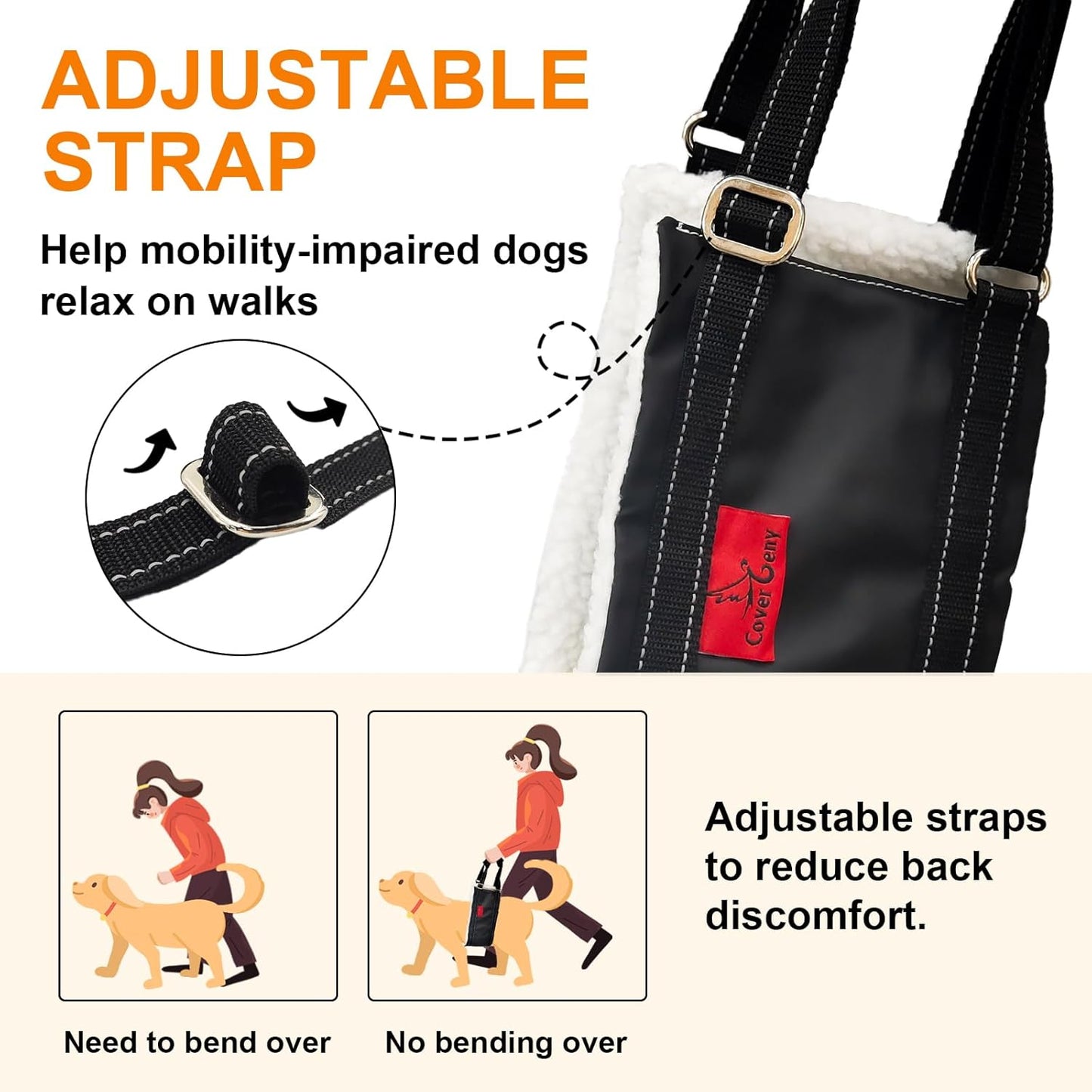 Dog Lift Harness - Adjustable Sling for Rear Legs with Soft Support for Senior, Injured, Disabled Dogs After ACL Surgery - Helping Pets with Canine Aid and Rehab Support (M)