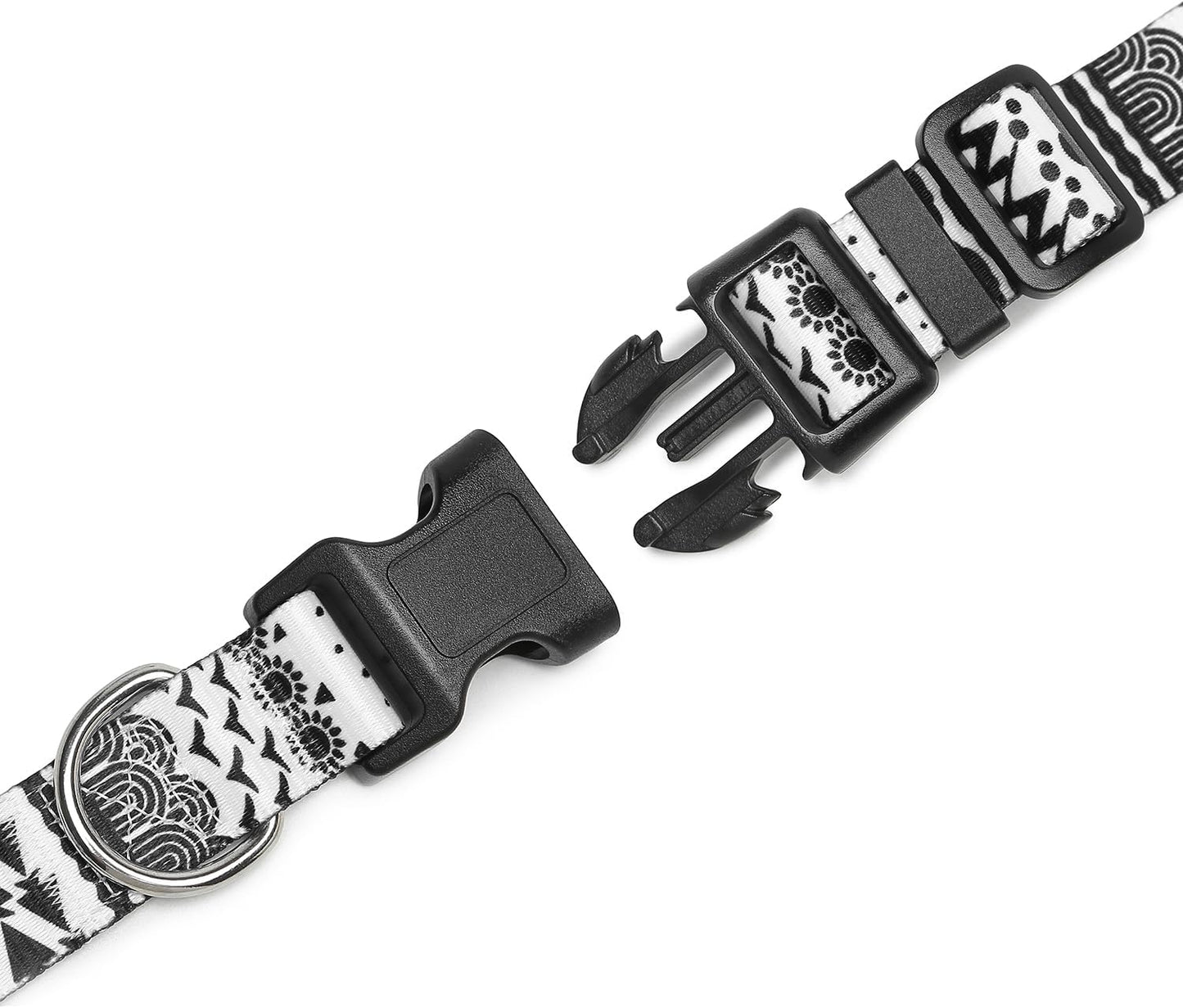Mercano Adjustable Dog Collar - Special Design Patterns, Soft Nylon Comfortable Durable Pet Collar for Small Medium Large Dogs (XS, Black White B)