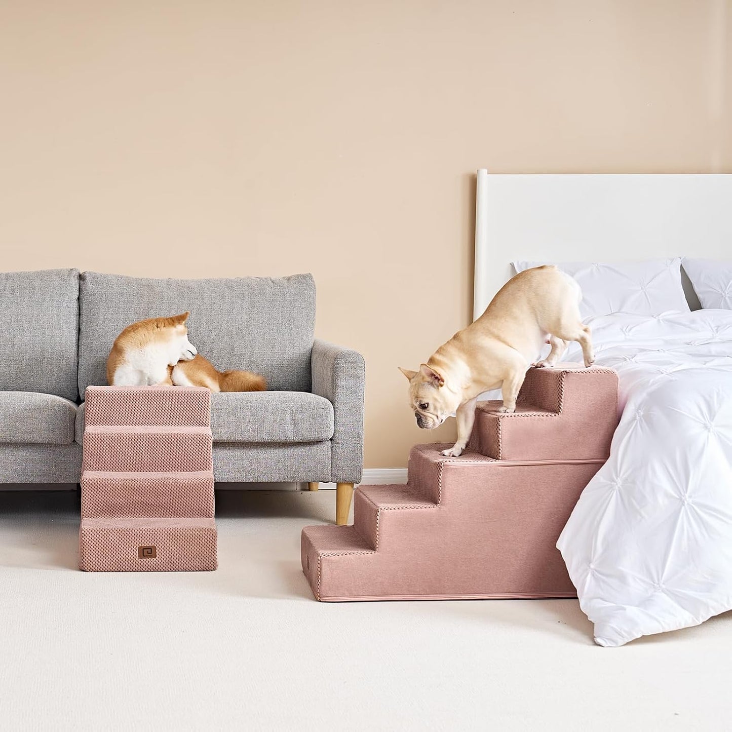 EHEYCIGA Dog Stairs for High Bed 22.5" H, 5-Step Dog Steps for Bed, Pet Steps for Small Dogs and Cats, Non-Slip Balanced Pet Ramp Indoor, Pink