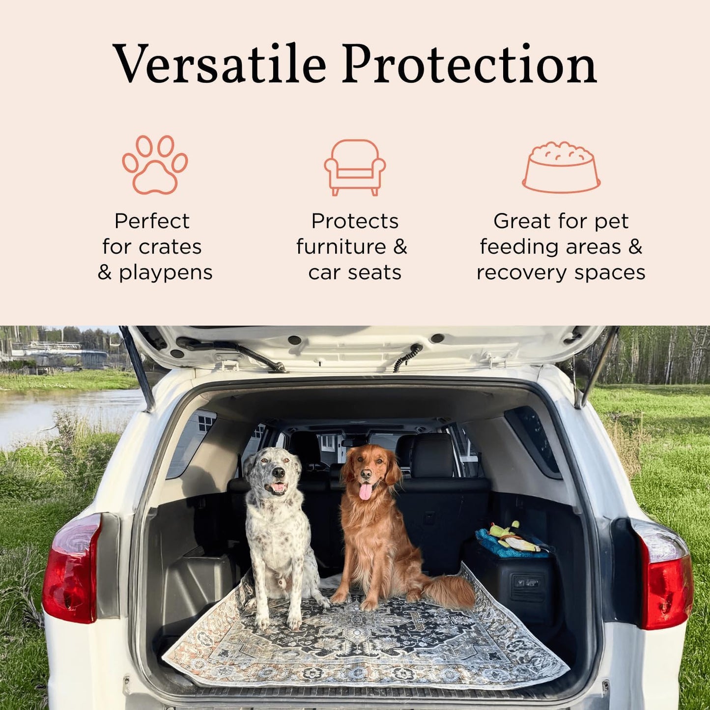 LOVEWAG Washable Dog Pee Pads, 36" x 48", Waterproof, Non-Slip, Super Absorbent, Reusable Machine-Washable, 2-Pack (Sage Forest)