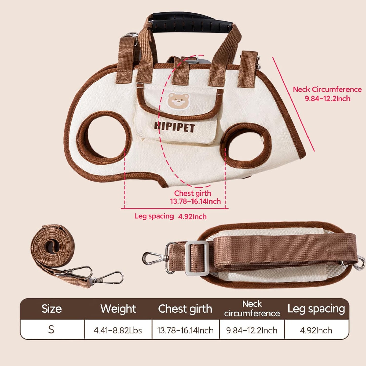 Portable Breathable Pet Carrier Sling & Backpack for Dogs & Cats, Adjustable Full-Body Harness with Traction Leash, Crossbody & Car-Friendly (Small)