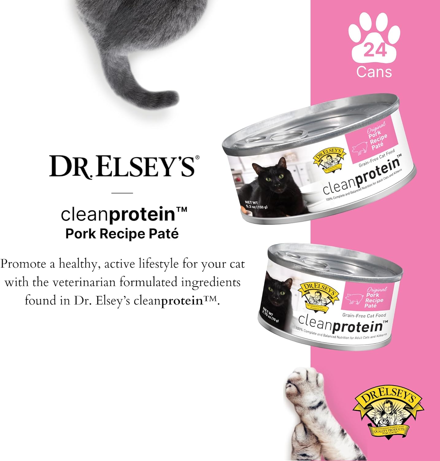 Dr. Elsey's cleanprotein Original Pork Recipe Wet Cat Food, (Pack of 24), 5.3oz Cans
