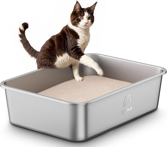 Stainless Steel Litter Box, Metal Cat Litter Box with High Sided for Big and Small Cats, Kitty Litter Boxes, Non-Stick, Easy to Clean, Odor-Free, Small Cats Toilet