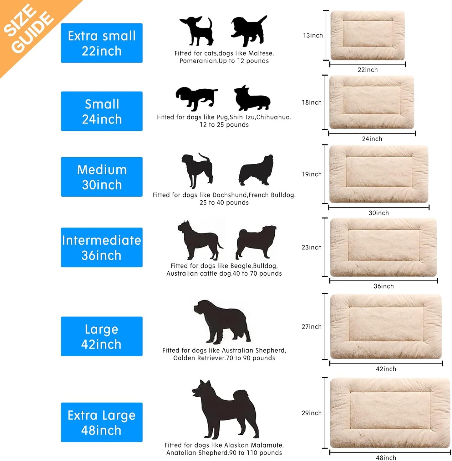 Dog Beds Crate Pad for Medium/Large Dogs Ultra Soft Dog Crate Bed Washable & Anti-Slip Kennel Pad for Dogs Cozy Sleeping Mat,Cream 36inch