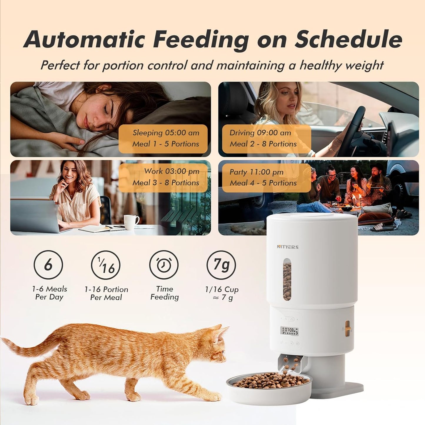 Automatic Cat Feeder - 5L Anti-Clog Cat Food Dispenser with Freshness Preservation, 1-6 Meals/Day, Programmable Portions, 10s Voice, 180-Day Battery Life, Auto Pet Feeder for Multi Cats & Dogs