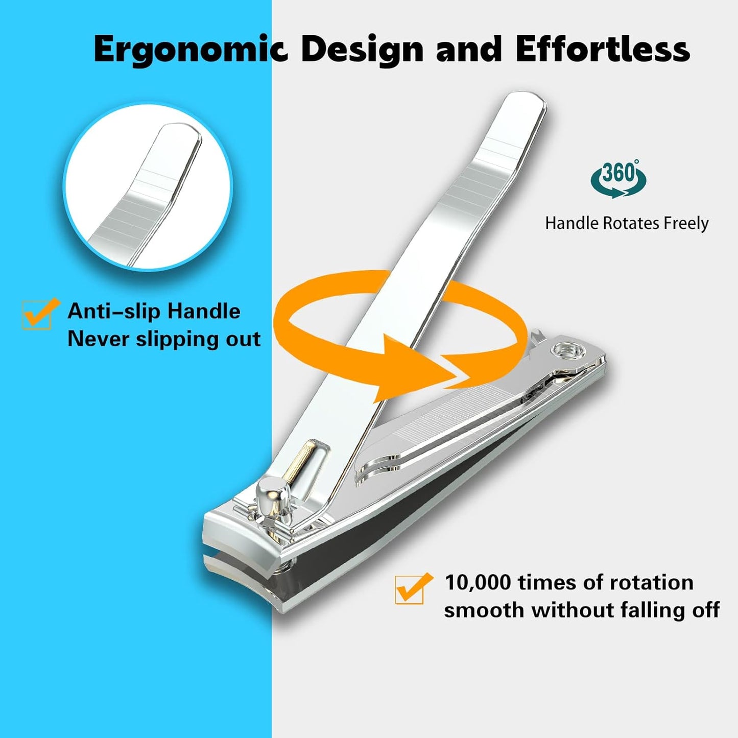 2PCS Stainless Steel Nail Clippers,Professional Fingernail Clipper and Toenail Clipper, Wide Easy Press Lever Nail Cutter with Swing Out Nail Cleaner/File for Men and Women