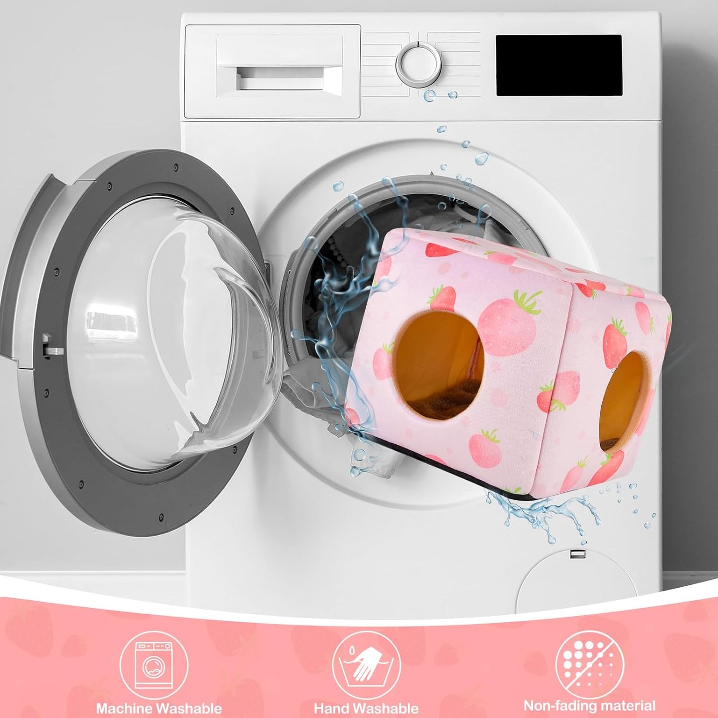 Bienbee Guinea Pig Hideout, Washable Guinea Pigs House Cozy Guinea Pigs Bed for Small Pet Bunny/Rabbit/Hamster/Chinchilla Guinea Pig Accessories Strawberry