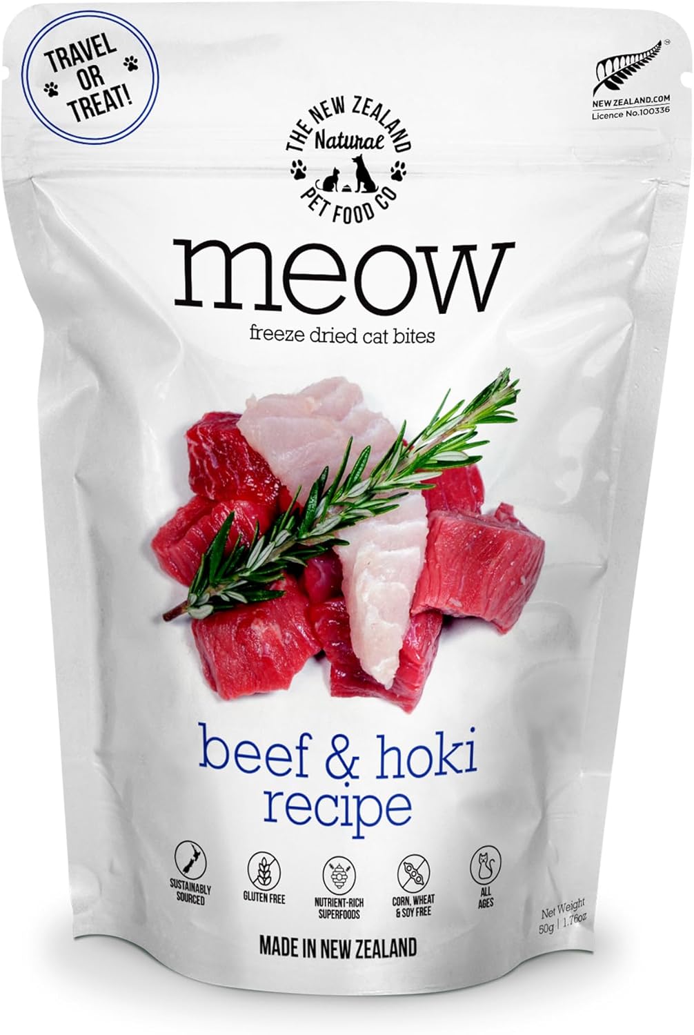 Meow Freeze Dried Cat Food - Beef & Hoki Recipe, High Protein Cat Treats, Meals & Toppers, Dry Cat Food,1.76 oz