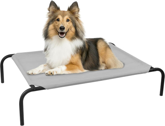 PHYEX Heavy Duty Steel-Framed Portable Elevated Pet Bed, Elevated Cooling Pet Cot, 43.5" L x 25.5" W x 7.8" H(M, Grey)