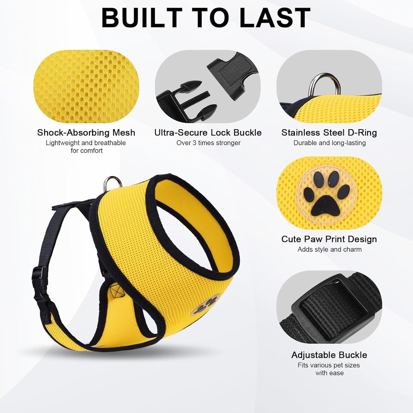 BINGPET No Pull Dog Harness,Soft Mesh Breathable All Weather Vest Harness,Safety Protection Design Durable Adjustable Step-in Easy Walk Dog Harness for Small Medium Large Dogs(Yellow,M)