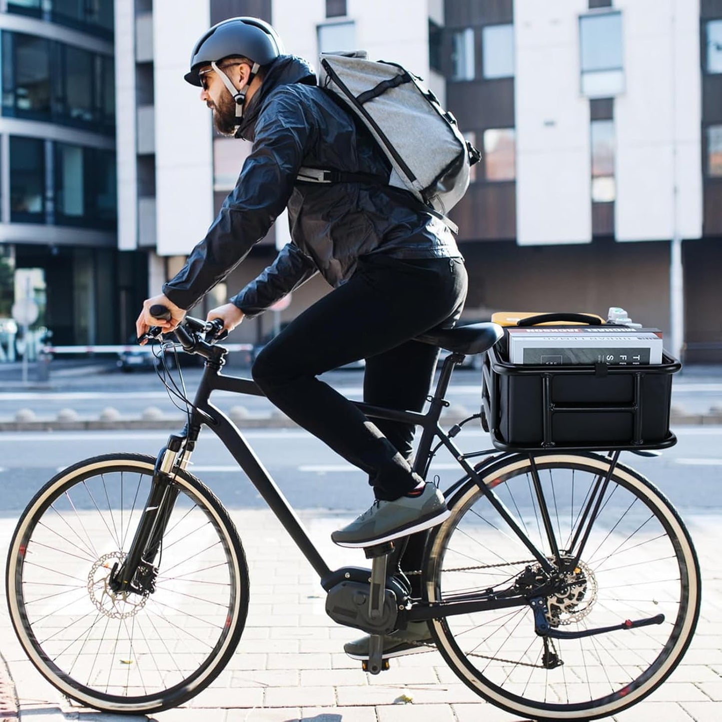 Bike Basket Rear with Liner,Waterproof Cover,Cargo Net Large Rear Bike Basket,Heavy Duty Bicycle Rear Basket for Electric Bike, Ebike,Great for Bike Trip,Carrying Grocery,Ball,Dog