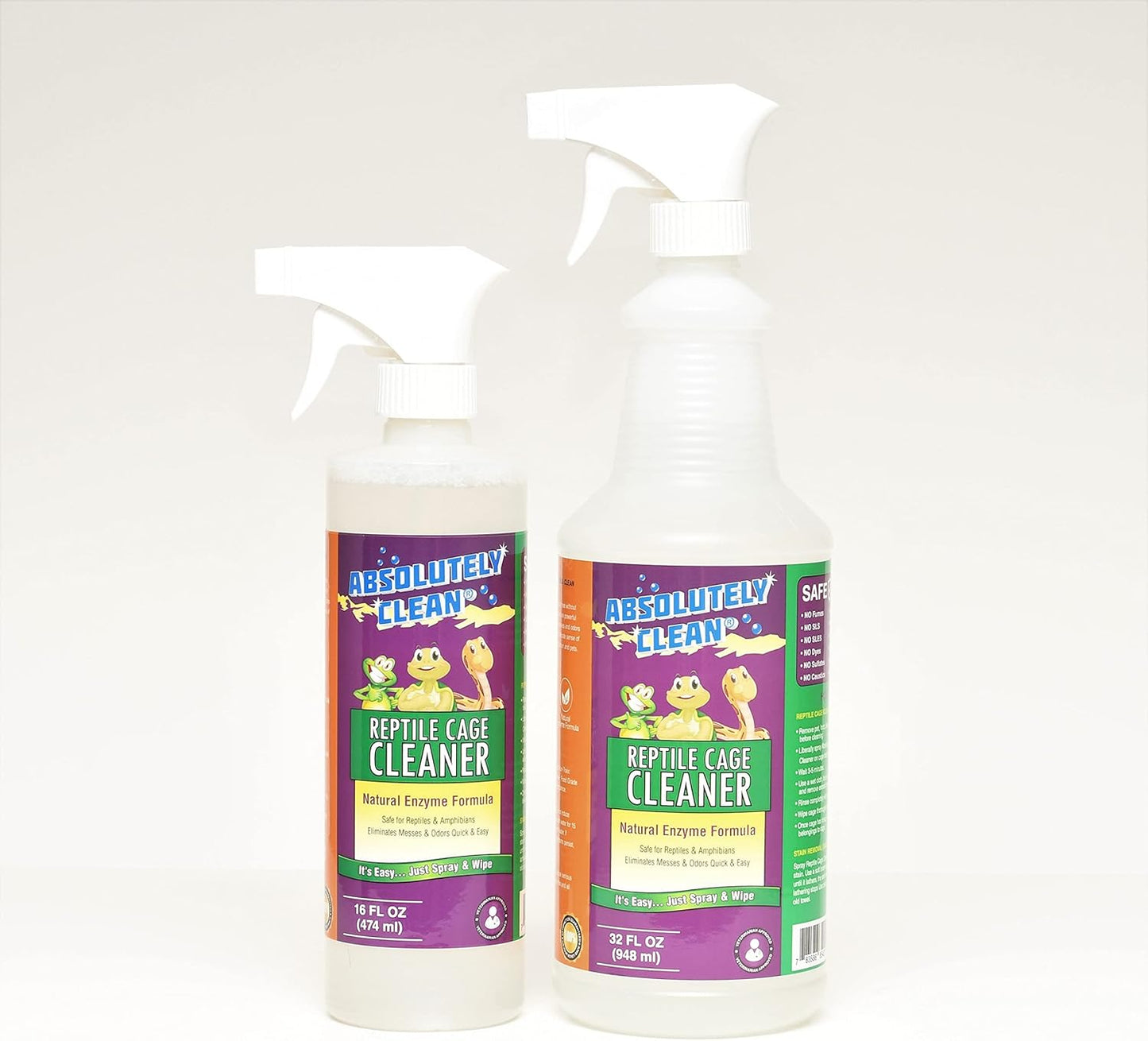 Absolutely Clean Amazing Reptile & Amphibian Terrarium Cleaner and Odor Eliminator - Just Spray/Wipe - Safely & Easily Removes Reptile & Amphibian Messes - USA Made