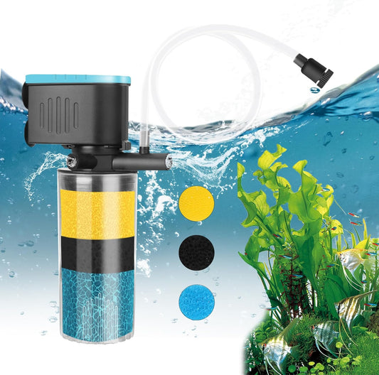 AquaMiracle Submersible Aquarium Filter 3-Stage in-Tank Filter with Dual Water Outlet & Aeration, 130GPH Internal Fish Tank Filter for 10-30 Gallon Aquariums