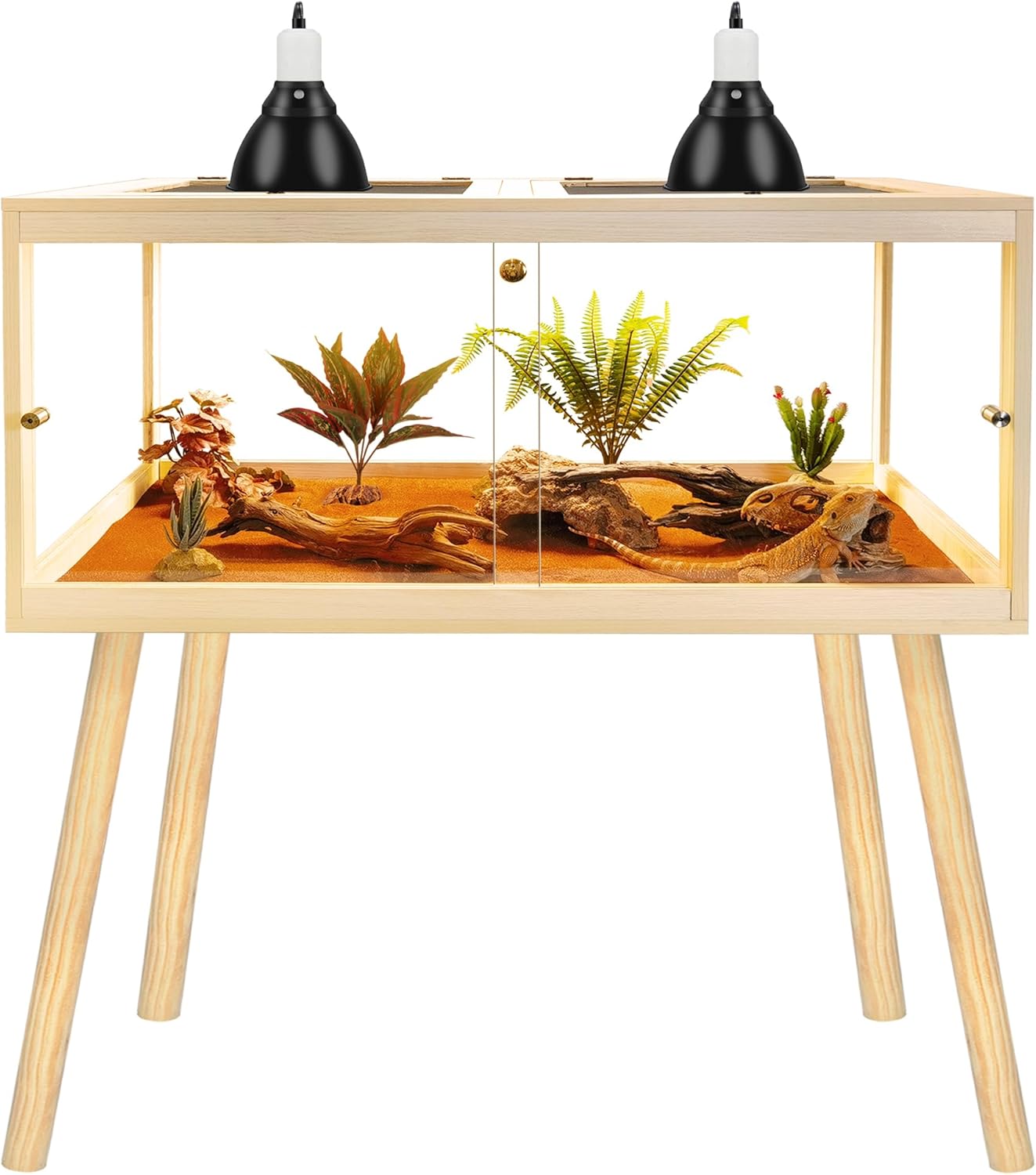 Bearded Dragon Tank with Legs Up to 77 Gallons, Tortoise Habitat with Metal Mesh Top, Reptile Enclosure Lockable Design, Snake Tank (Oak, 77 Gallon, 48" L x 20" W x 47.6" H)