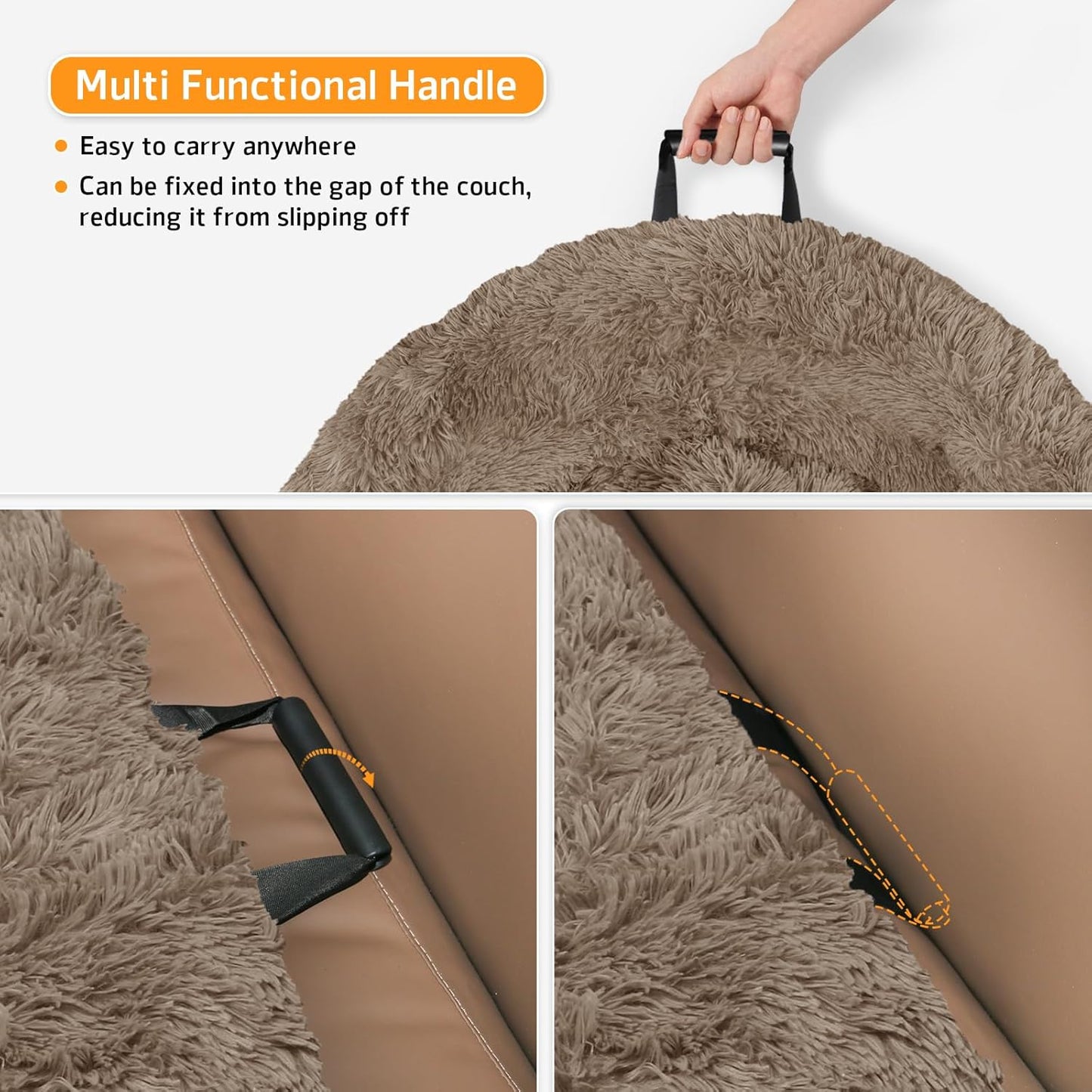 Calming Dog Bed Fluffy Plush Dog Mat for Furniture Protector with Removable Washable Cover for Large Medium Small Dogs and Cats (Large(45x37x6), Camel)