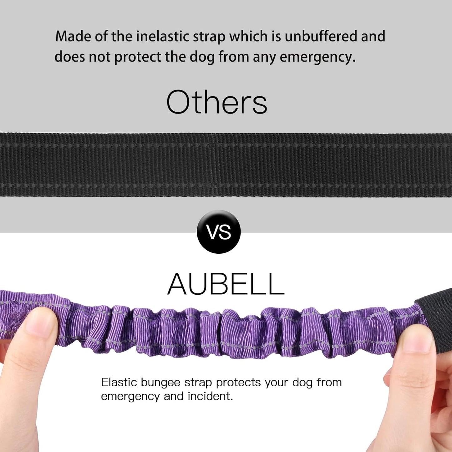 AUBELL Dog Seat Belt for Car,Updated 3-in-1 Adjustable Reflective Bungee Heavy Duty Dog Car Harness Tether with Clip Hook Latch & Buckle,Swivel Zinc Alloy Carabiner,Purple
