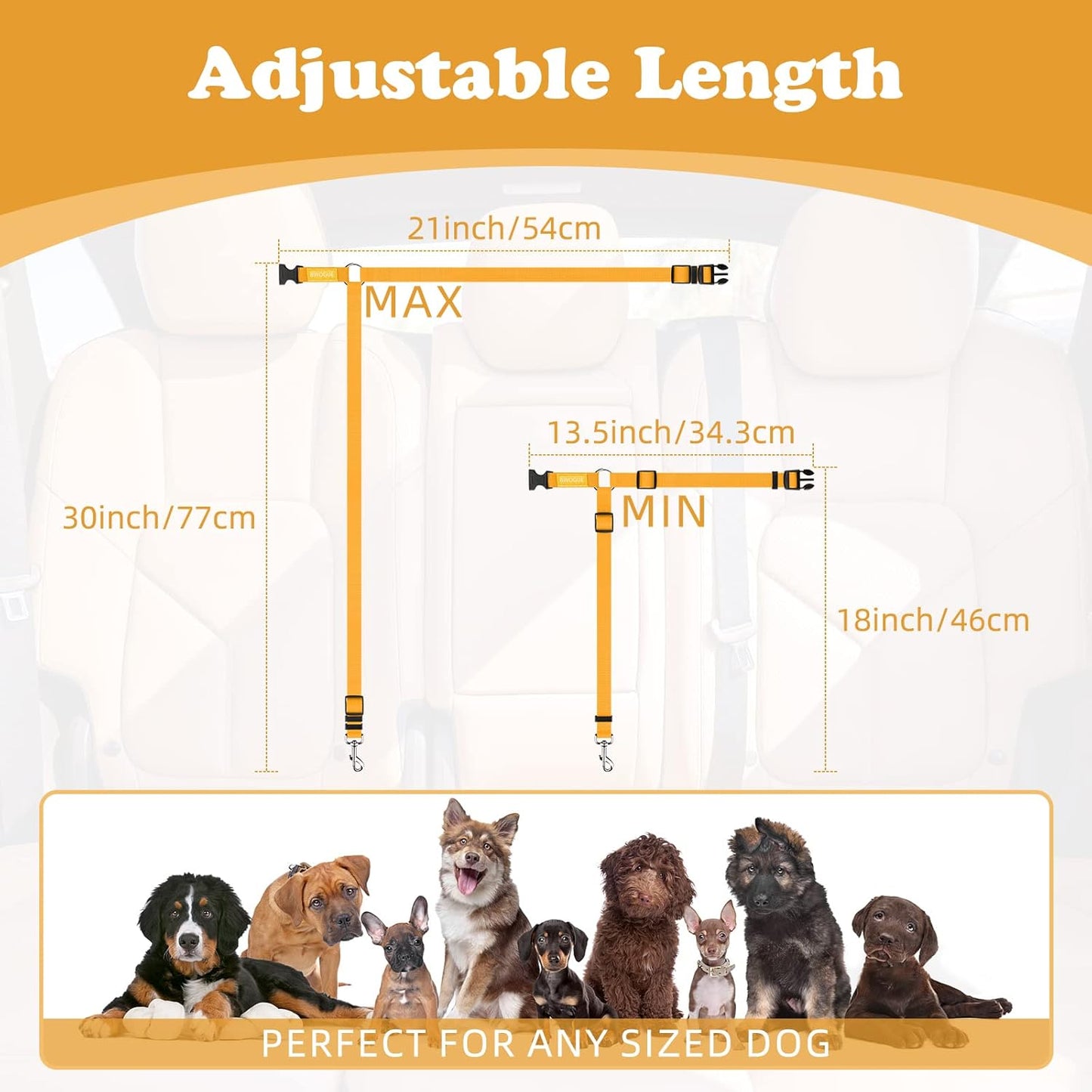 BWOGUE Pet Dog Cat Seat Belts, Car Headrest Restraint Adjustable Safety Leads Vehicle Seatbelt Harness (1 Pack)