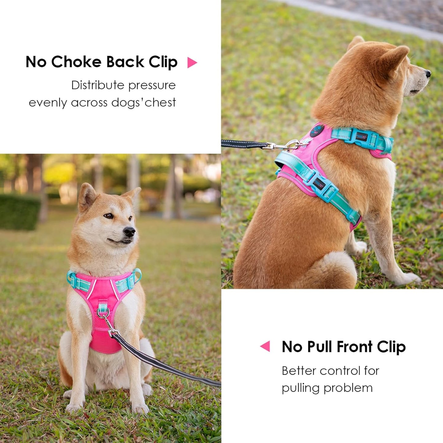 PHOEPET No Pull Dog Harness, Unique Colors Reflective Adjustable Dog Vest, with Soft Training Handle Metal Clips for Small Medium Large Dogs (Pink Base & Green Straps,XL)