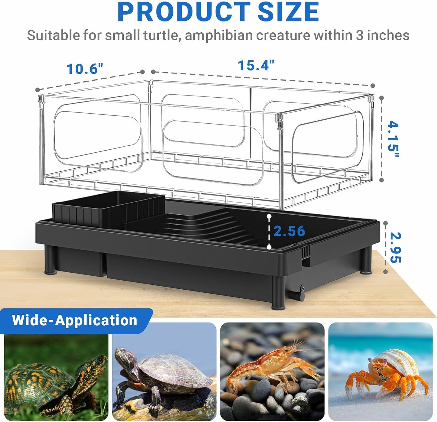 GOZILLA Small Turtle Tank with Adjustable Lamp, Acrylic Turtle Tank Starter Kit, Reptile Habitat and Terrarium with Multi-Functional Areas for Tortoise, Crab, Crayfish, Small Reptile.(Tank+Lamp)