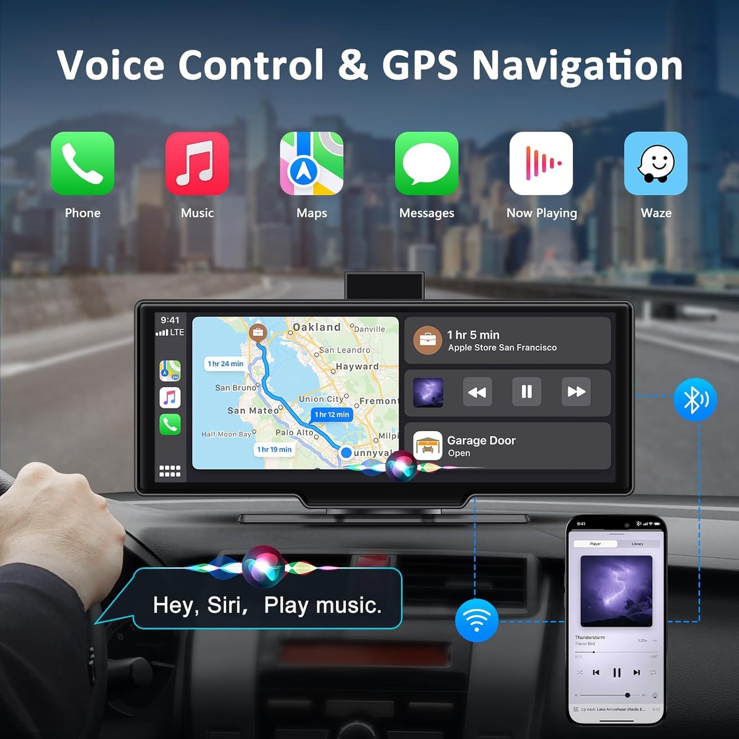 Apple carplay & Android Auto,Wireless Double din 10.26 inch Dash Cam with Front Camera and Backup Camera.GPS Navigation,Mirror Link/Voice Control/Bluetooth for Car RV Pickup Bus Trailer.etc