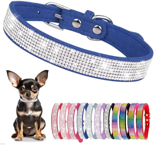 Rhinestone Dog Collar for Small Dogs, Bling Diamond Fancy Crystal Glitter Pretty Jewel Pet Puppy Collars for XXS XS Small Medium Large Breed Girl Dogs Female Cats Kitten, Blue XXSmall
