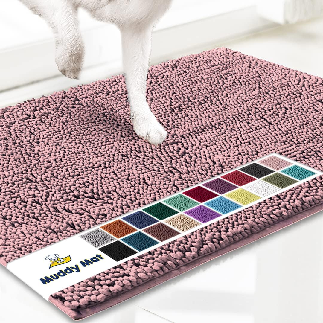 Muddy Mat® Shown on TV – Super Absorbent Door Mat Indoor, Microfiber Quick Dry Chenille Entryway Rug, Non-Slip Front Door Mat, Indoor Mats for Entryway, Machine Washable Pet Rug, Pink 36"x60"