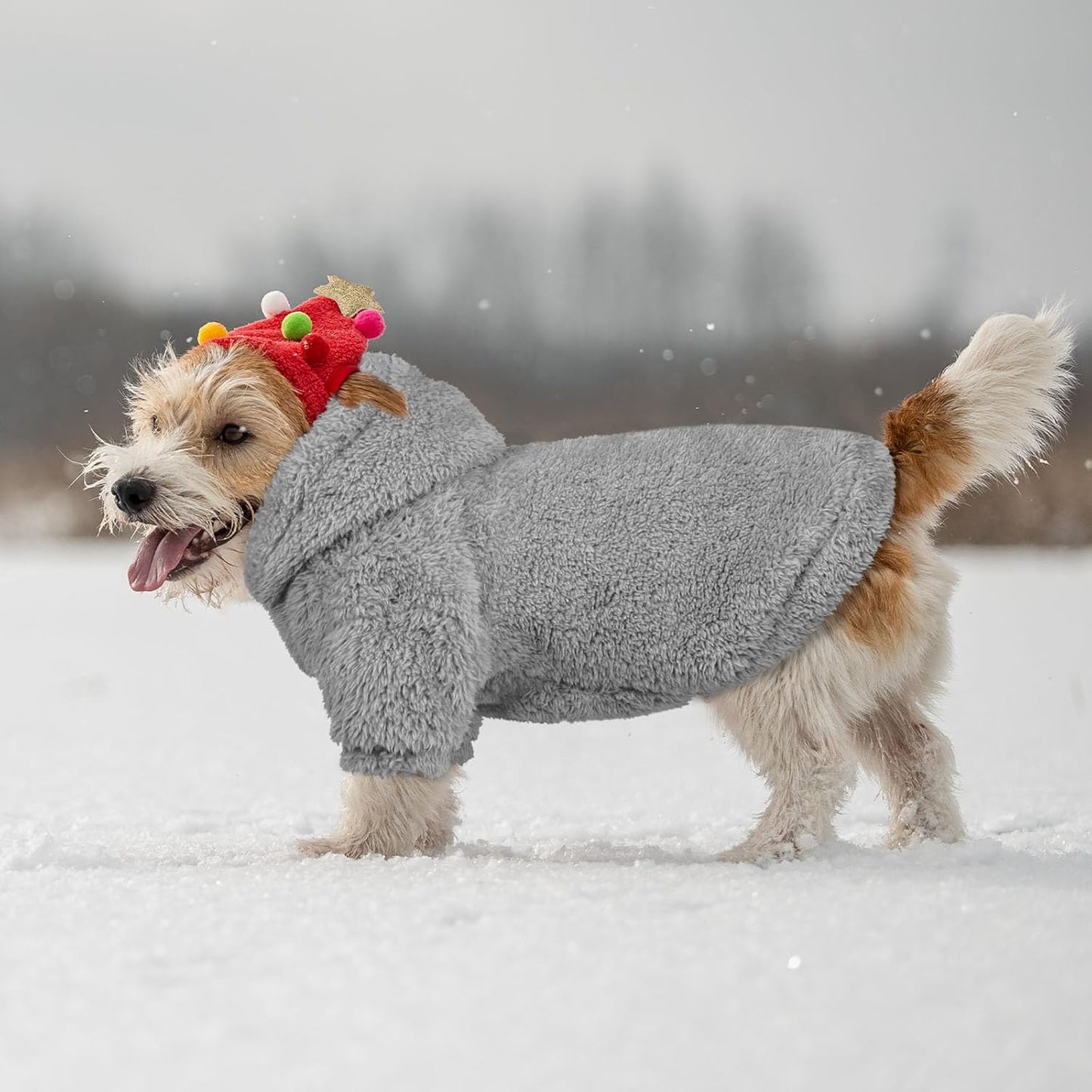 Fuzzy Dog Sweaters for Small Dogs Soft Double-Sided Plush Fleece Pet Sweater Dog Hoodie Clothes Coats Sherpa Hooded Sweatshirt(Grey-XS)