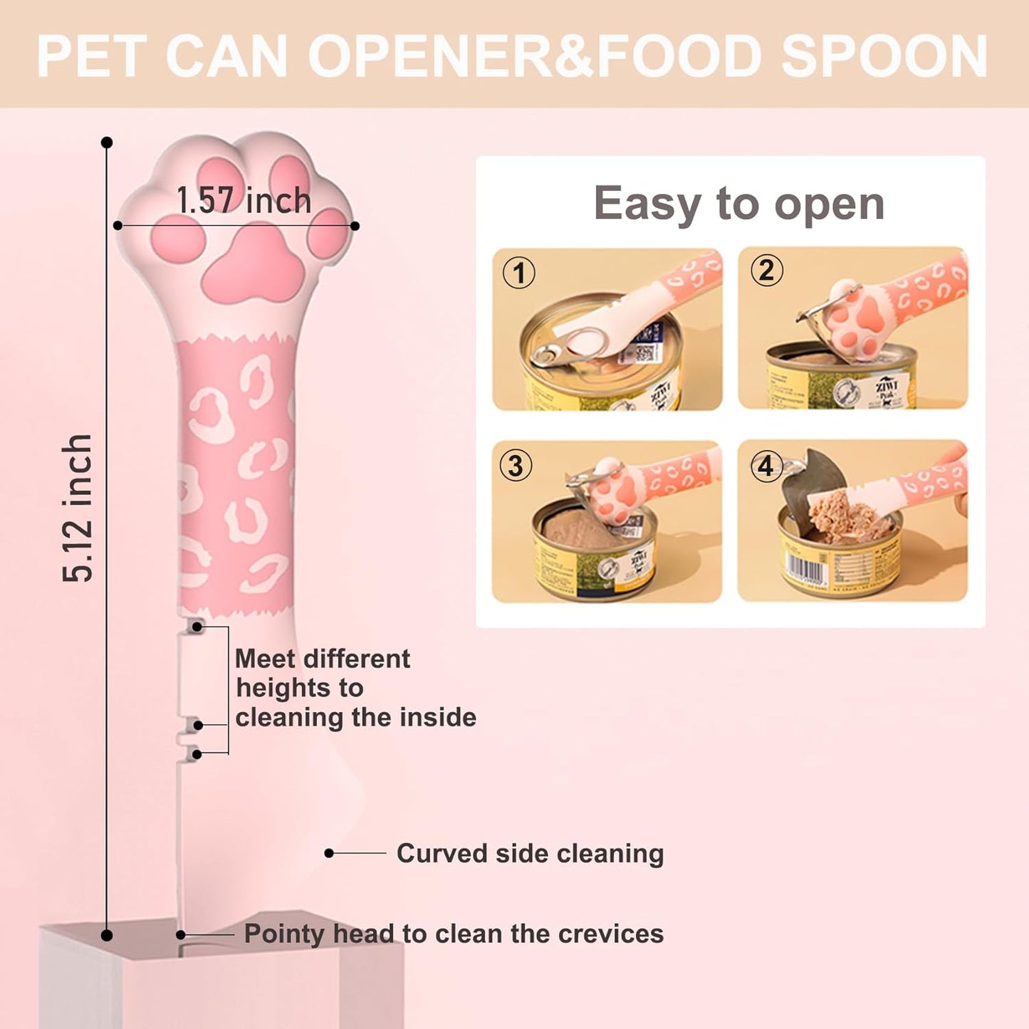 PETPAWLOVELY-Cat&Dog Food Can Covers Lids,Silicone Cat Food Spatula or Can Opener,Cat Treat Spoon.Multi-Function Cat Treat Dispenser Spoon,1 Lid&2 Spoon for Wet Food(Pink)