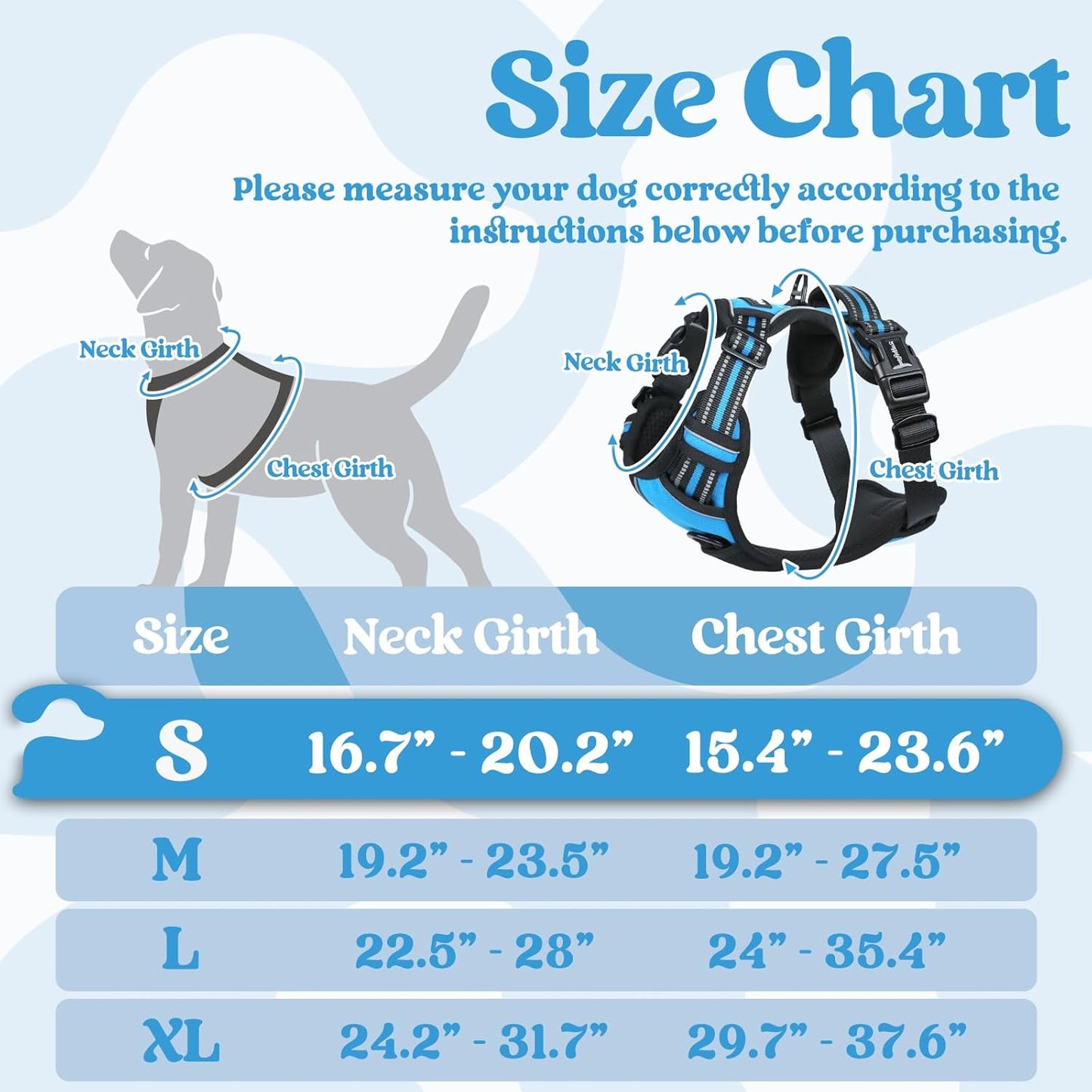 rabbitgoo Dog Harness Small Sized, No Pull Pet Harness with 3 Buckles, Adjustable Soft Padded Vest with Control Handle, Walking Reflective Pet Vest for Small Dogs, Sky Blue, S