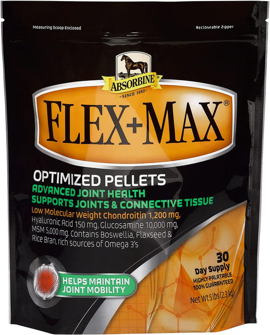 Absorbine Flex+Max Horse Joint Supplement Pellets, Highly Palatable, Comprehensive Equine Formula with Glucosamine, MSM, Chondroitin & Flaxseed, 5lb Bag / 30 Day Supply