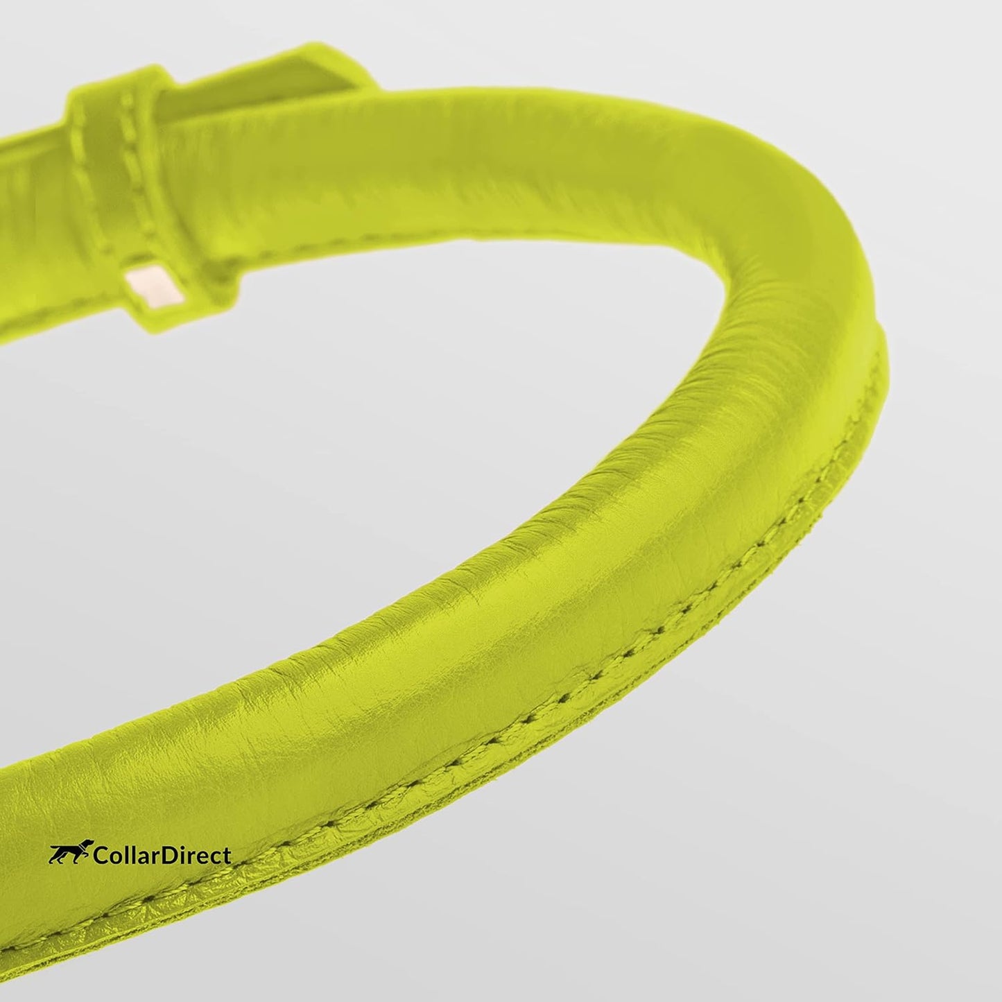 CollarDirect Rolled Leather Dog Collar, Soft Padded Round Puppy Collar, Handmade Genuine Leather Collar Dog Small Large Cat Collars 13 Colors (13-16 Inch, Lime Green Textured)
