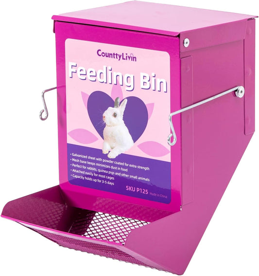 Metal Small Animal Feeder with Lid, Heavy Duty Feeder, Large Capacity Food Dispenser, Great for Rabbits, Guinea Pigs, Chinchillas and Other Small Animals. (4.6 inch, Purple)