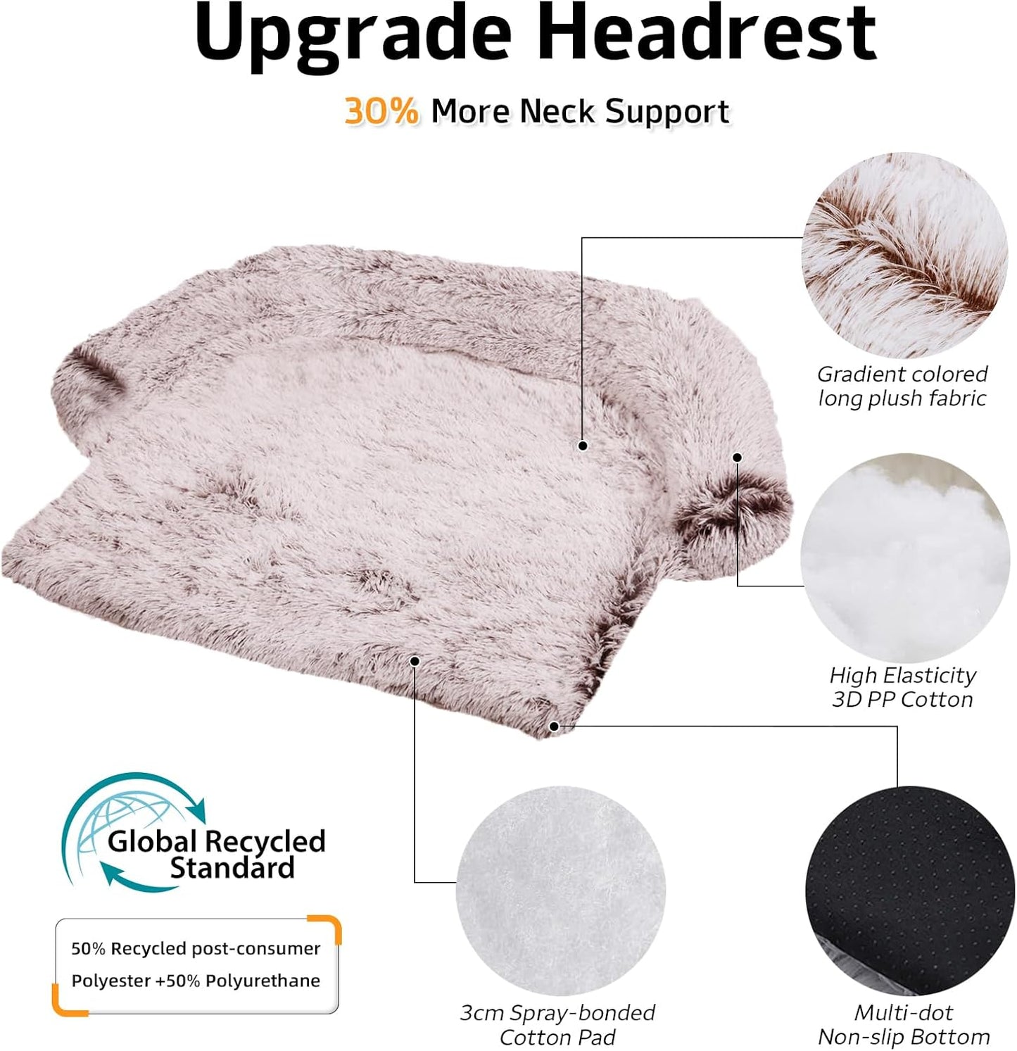 GGIB Calming Dog Bed Fluffy Plush Dog Mat for Furniture Protector with Removable Washable Cover for Large Medium Small Dogs and Cats (Extra Large (53x39.3x6), Rust White)