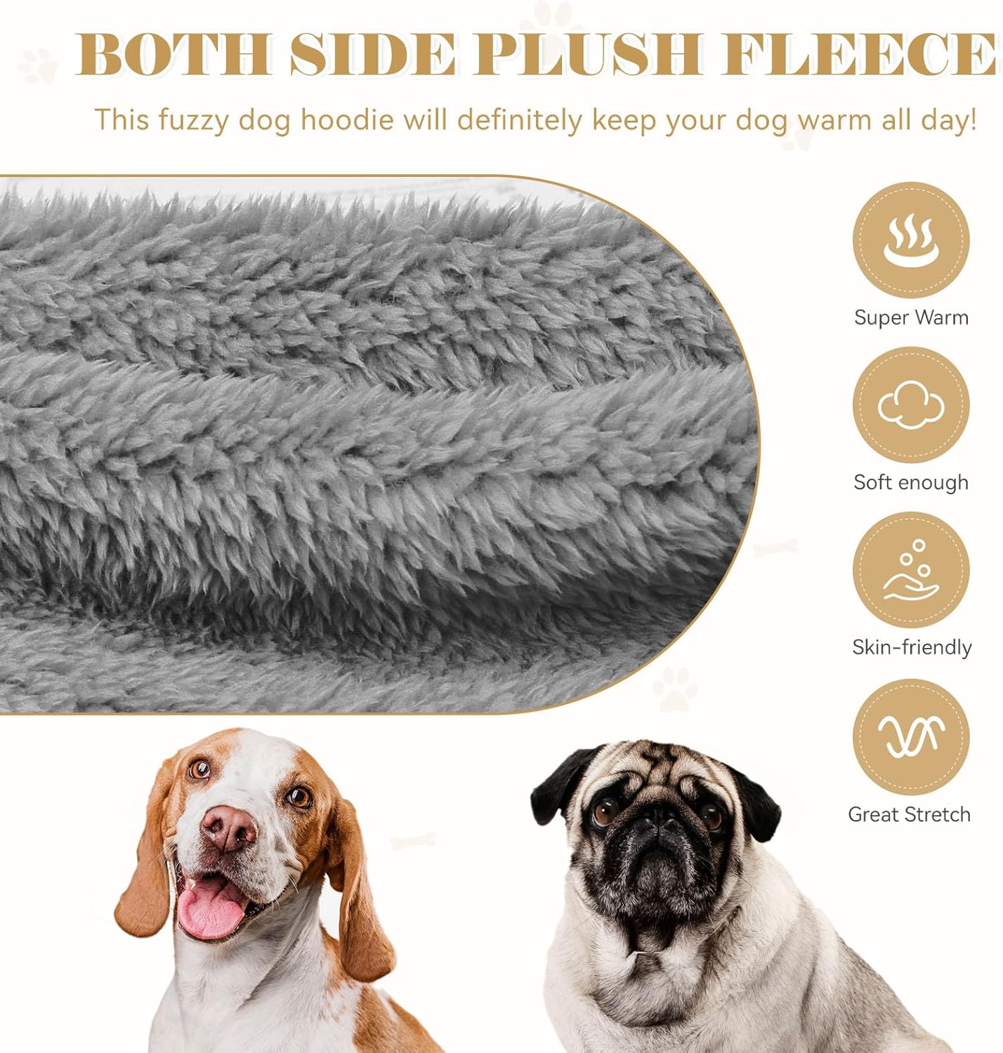 Fuzzy Dog Sweaters for Small Dogs Soft Double-Sided Plush Fleece Pet Sweater Dog Hoodie Clothes Coats Sherpa Hooded Sweatshirt(Grey-XS)