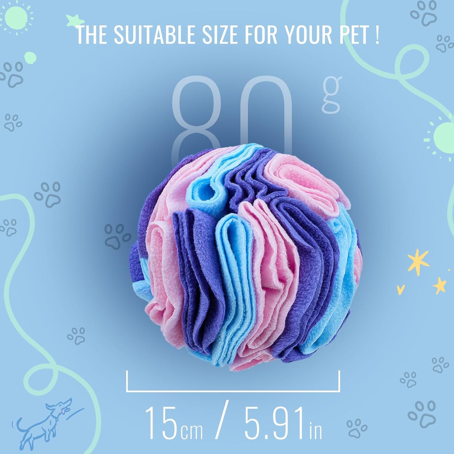 Pet Snuffle Ball, Puzzle Sniffing Interactive Dog Ball for Blind Dogs Training Stress Relief Dog Enrichment Toys Treat Machine Washable (15cm, Macarons Color)