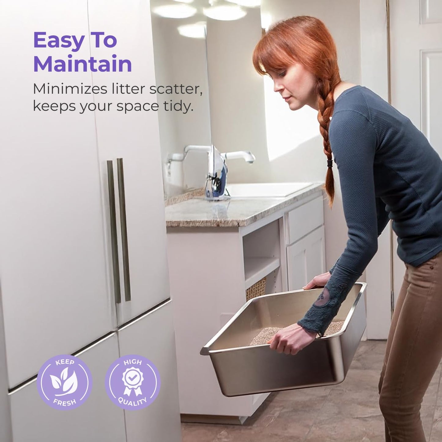 iPrimio Ultimate Stainless Steel XL Cat Litter Box - XL Litter Box for Big Cats - Large Cat Litter Box - Never Absorbs Odor, Stains, or Rusts - Easy Cleaning Litterbox Designed by Cat Owners (1 Pan)