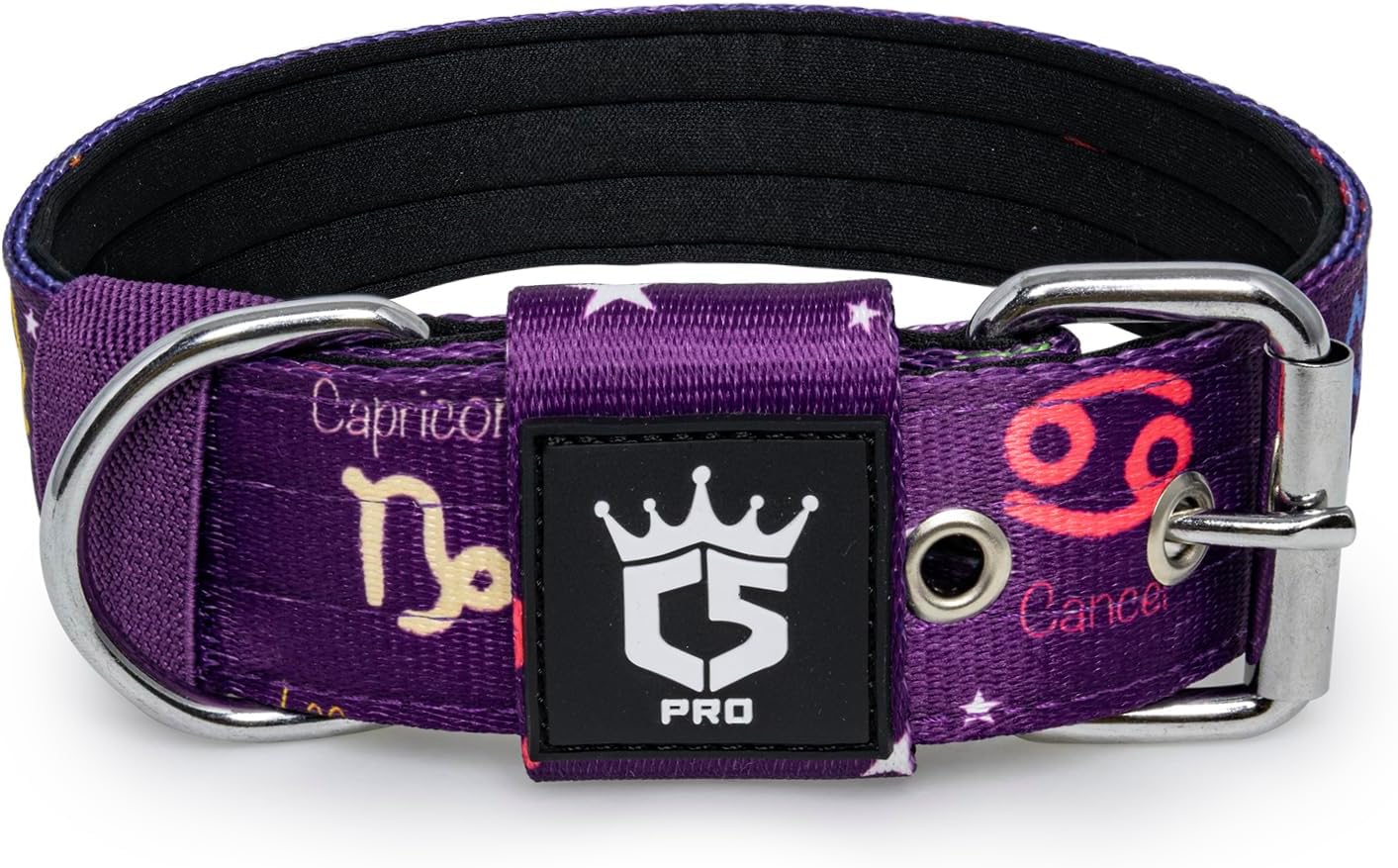TSPRO Tactical Dog Collar 1.5 Inch Wide Thick Dog Collars with Heavy Duty Metal Buckle, Durable, Strong, Adjustable for Medium to Large Dogs (Constellation Purple L)