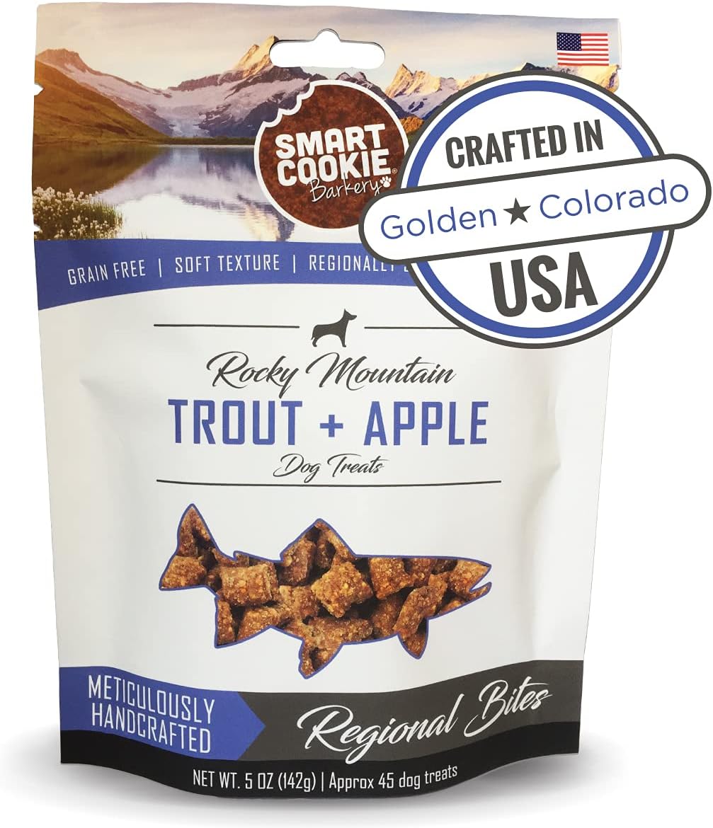 Smart Cookie All Natural Soft Dog Treats - Trout & Apple - Healthy Dog Treats for Allergies, Sensitive Stomachs - Chewy, Grain Free, Human-Grade, Made in The USA - 5oz Bag