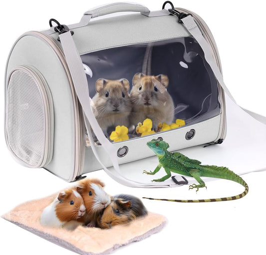 Bearded Dragon Travel Carrier Backpack,Lizard Backpack Carrier,Space Capsule Clear Bubble Window Astronaut Reptile Carrier Backpack for Guinea Pig,Sugar Glider,Bunny (Grey, TPU Carrier+MAT)