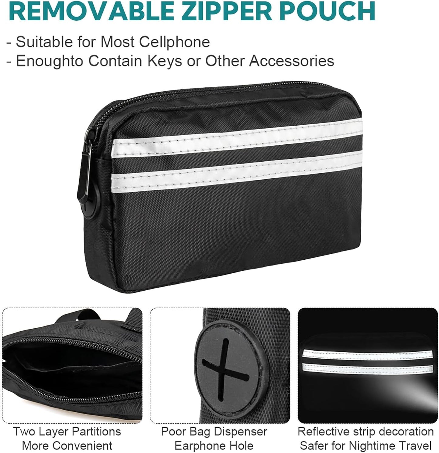 Hands Free Dog Leash with Pouch, Double Leash for Two Dogs, Retractable Bungee with Double Padded Handles, Dog Waist Leash for Dog Walking, Running Leash for Dogs, Dog Walking Accessories