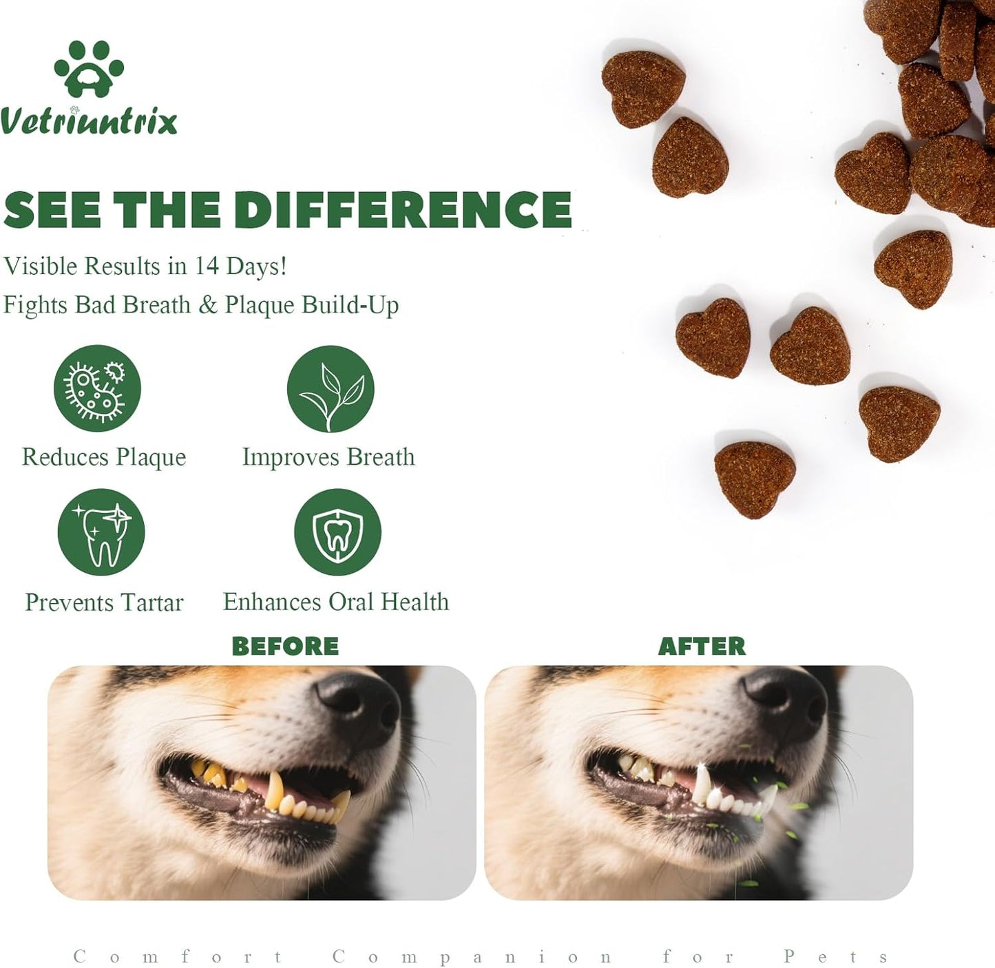 Dog Dental Care Powder - Plaque & Tartar Control with Natural Enzymes, Teeth Cleaning Powder for Dogs with Probiotic, Bad Breath Treatment for Small Medium Large Dogs