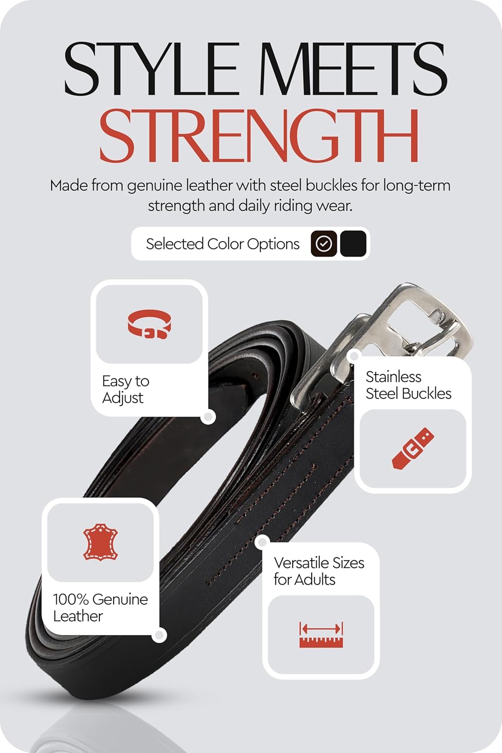 HORZE Genuine Leather English Riding Stirrup Leathers Pair | Adult Sizes