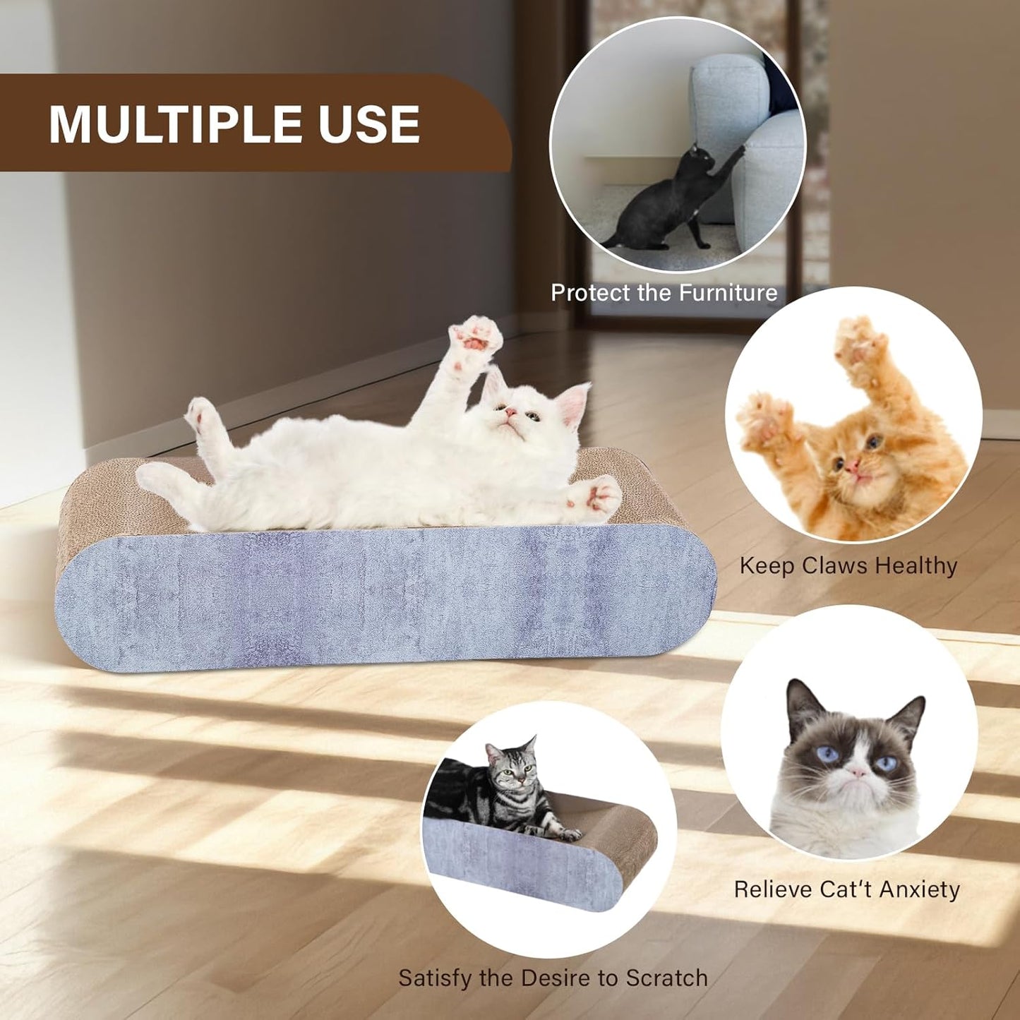 2 in 1 Cat Scratcher Cardboard Lounge Bed, Cat Scratching Post, Durable Board Pads Prevents Furniture Damage,Large (Reversible Grey)