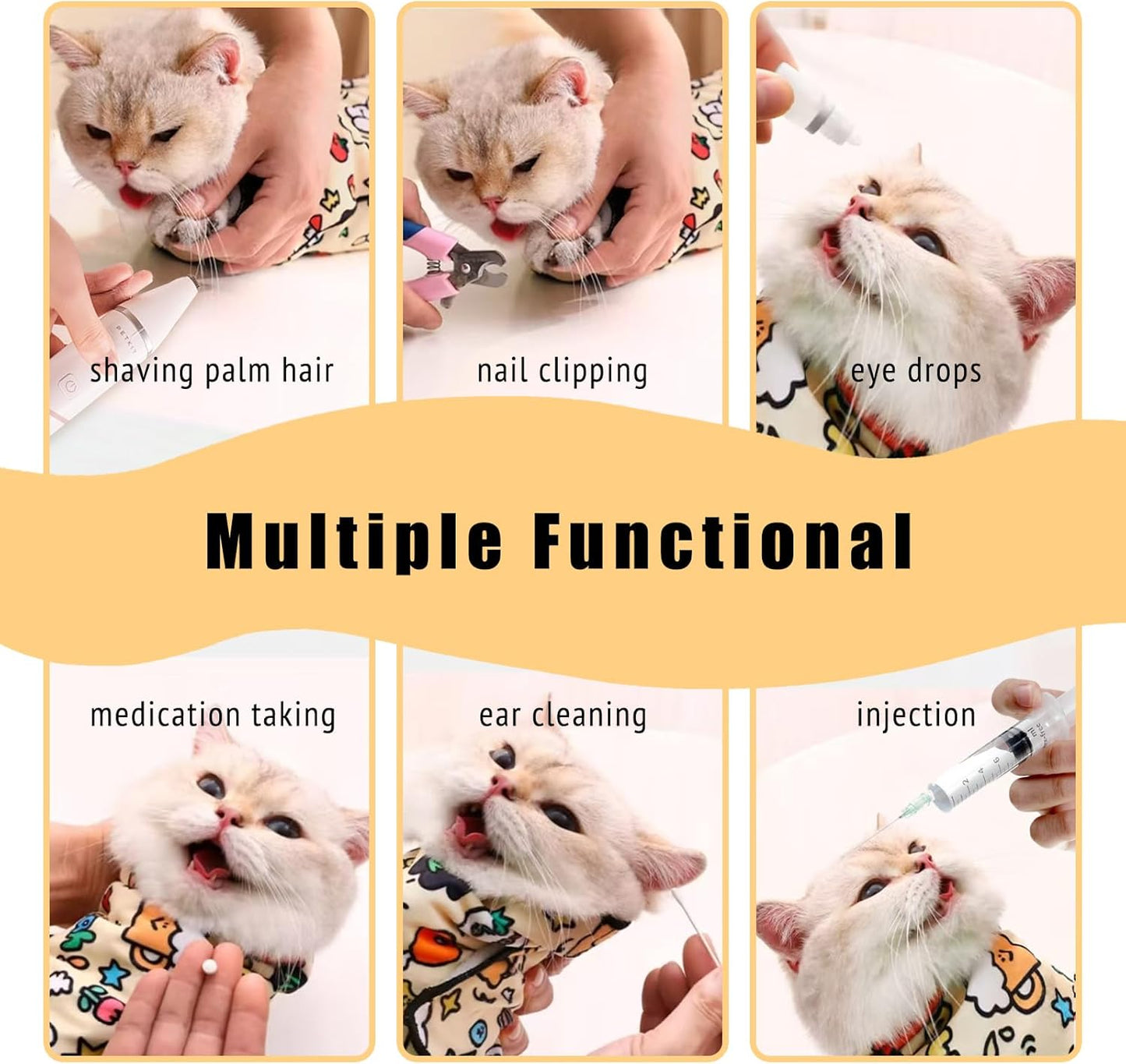 27.6" Cat Grooming Wrap,Self-Adherent Cat Wrap for Cutting Nails,Anti-Escape Cat Swaddle Wrap,Multifunctional Anti-Scratch Cat Restraint Wrap for Medicine,Nail Clipping,Ear Cleaning(Within 15lbs)