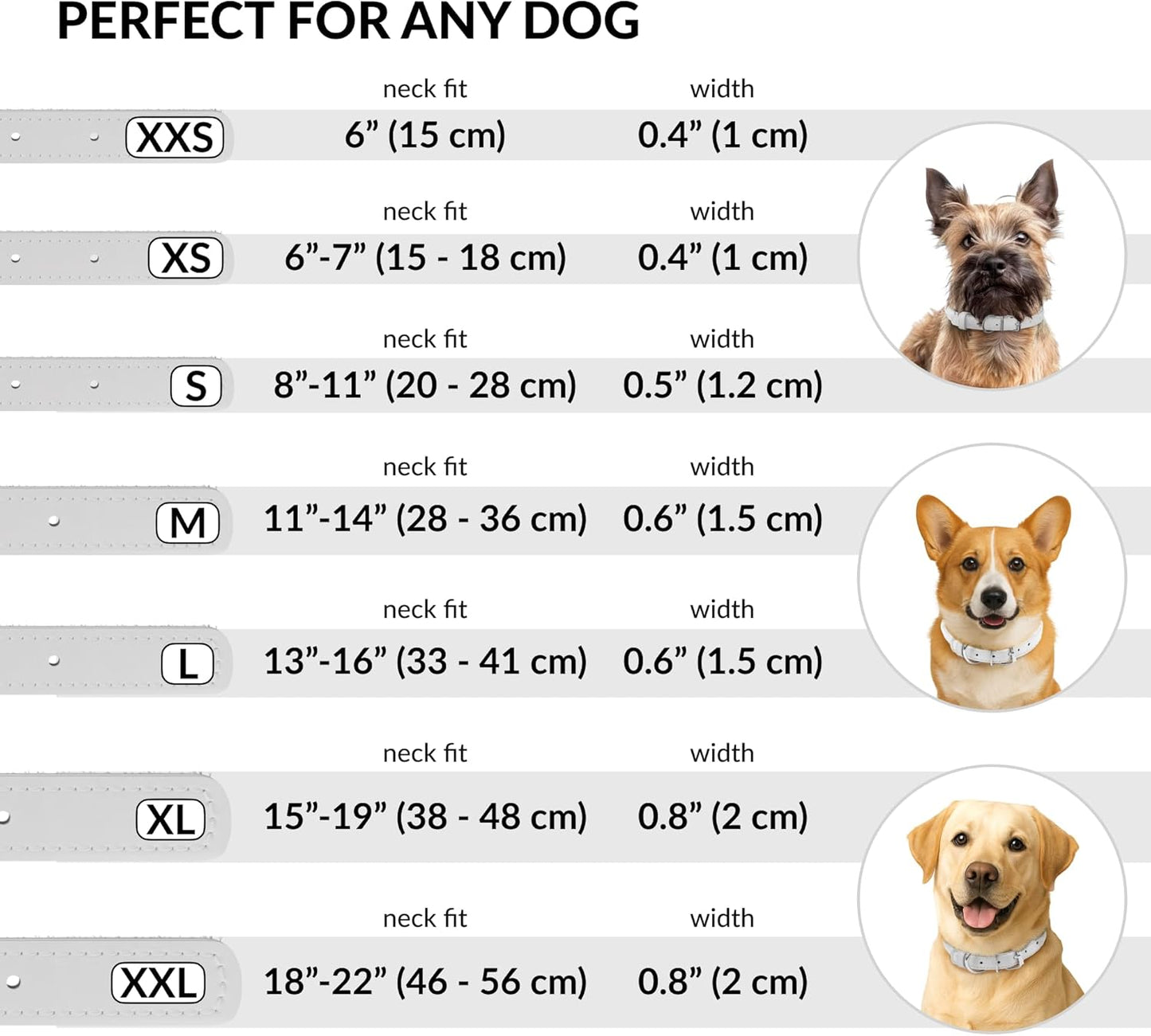 CollarDirect Rolled Leather Dog Collar, Soft Padded Round Puppy Collar, Handmade Genuine Leather Collar Dog Small Large Cat Collars 13 Colors (13-16 Inch, White Textured)