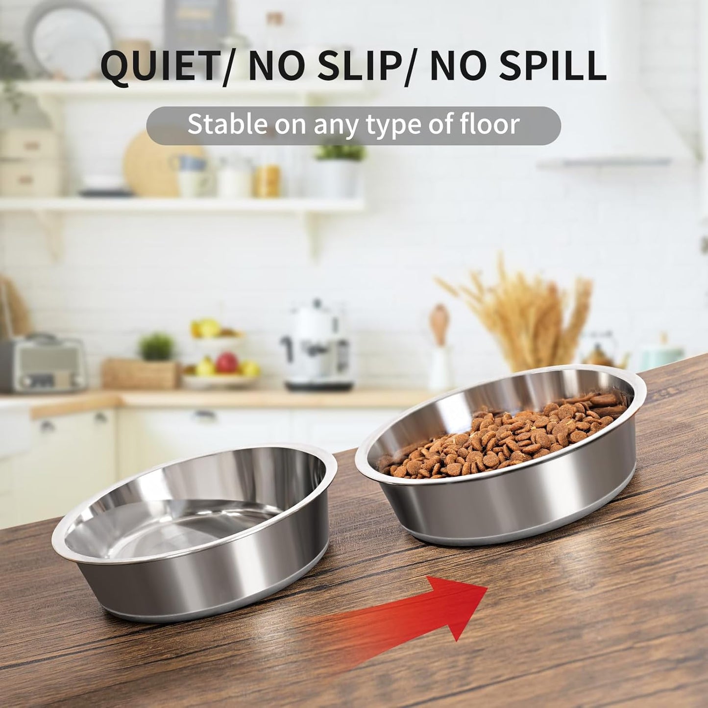 Taglory 11 Cup Stainless Steel Dog Bowls Set of 2 for Food and Water, Silicone Base Anti-Slip, Rust Resistant, Extra Thick Metal Bowls for Large Dogs, 84oz, Gray