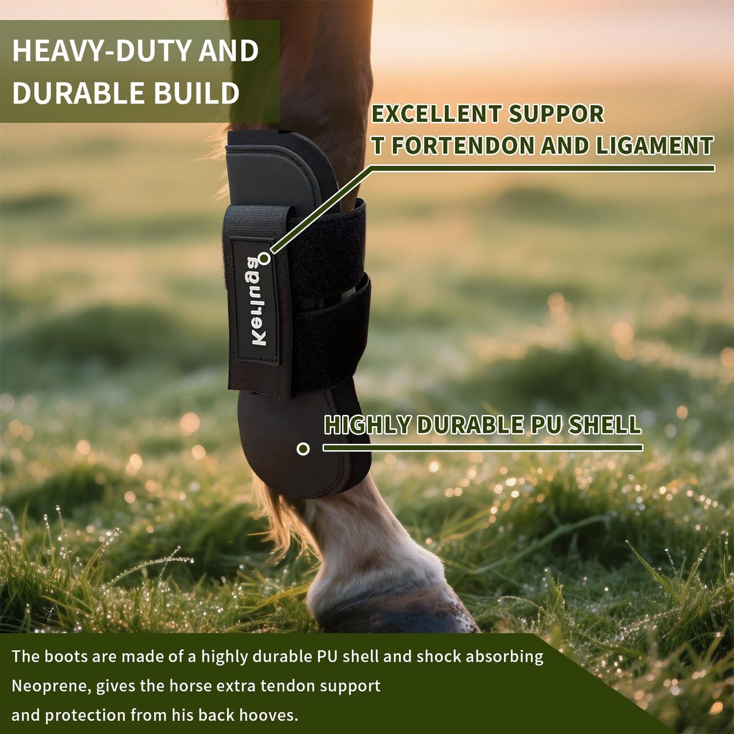 Horse Boots Set of 4 Open Front & Fetlock Tendon Boot for Horses Professional Sport Protection Impact-Absorbing Equine Leg Support Wraps for Jumping, Riding, Training (Black, Full)