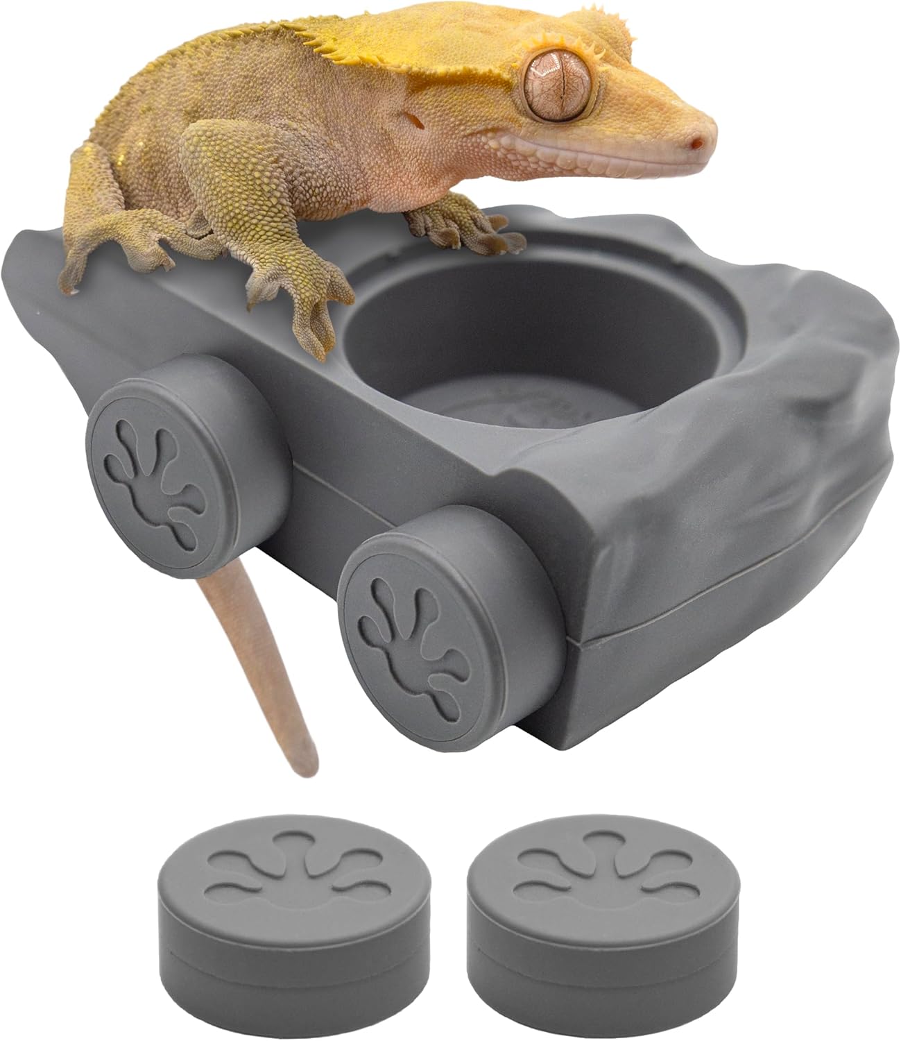 Pangea Silicone Gecko Feeding Ledge - Magnetic Mini Food Dish for Reptile Tank - 4.125" x 2.625" x 1.18" - Fits 0.5oz Cups (Gray)